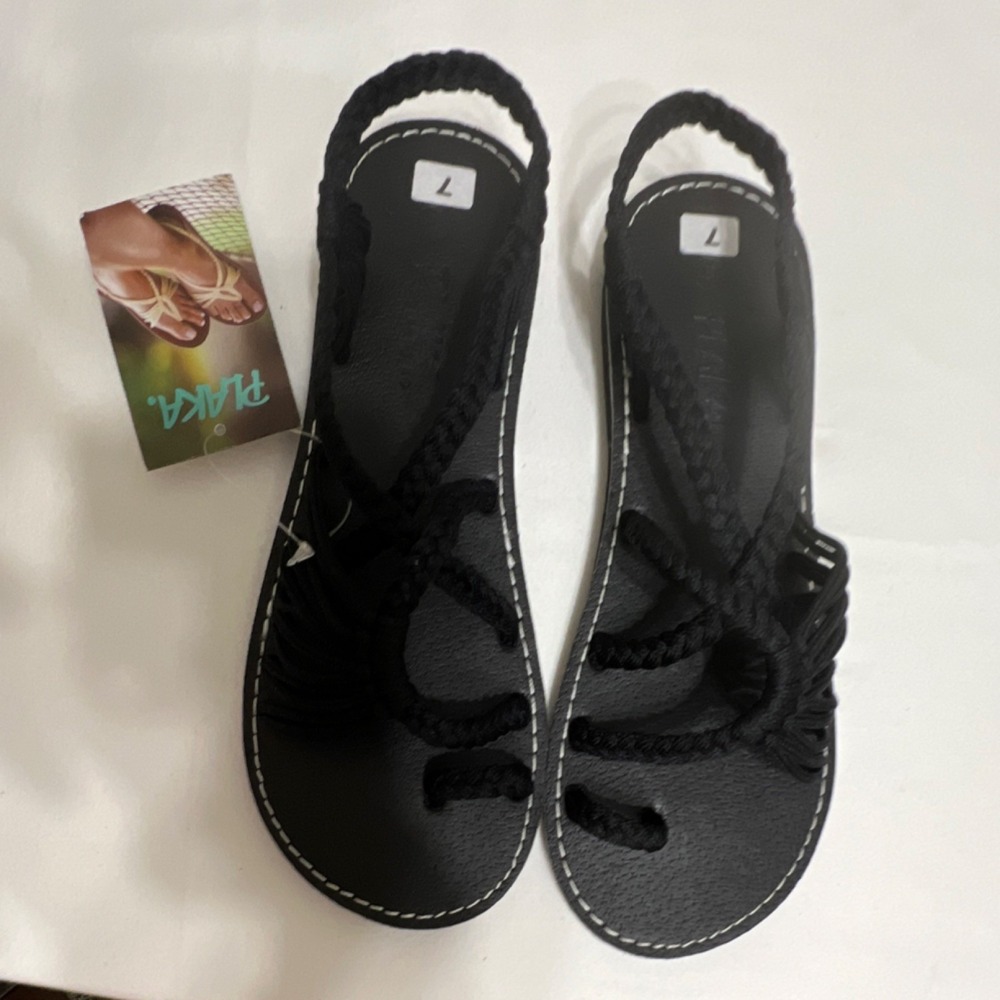 Plaka Strappy Sandals Women Size 7 Braided Boho Style Casual Black